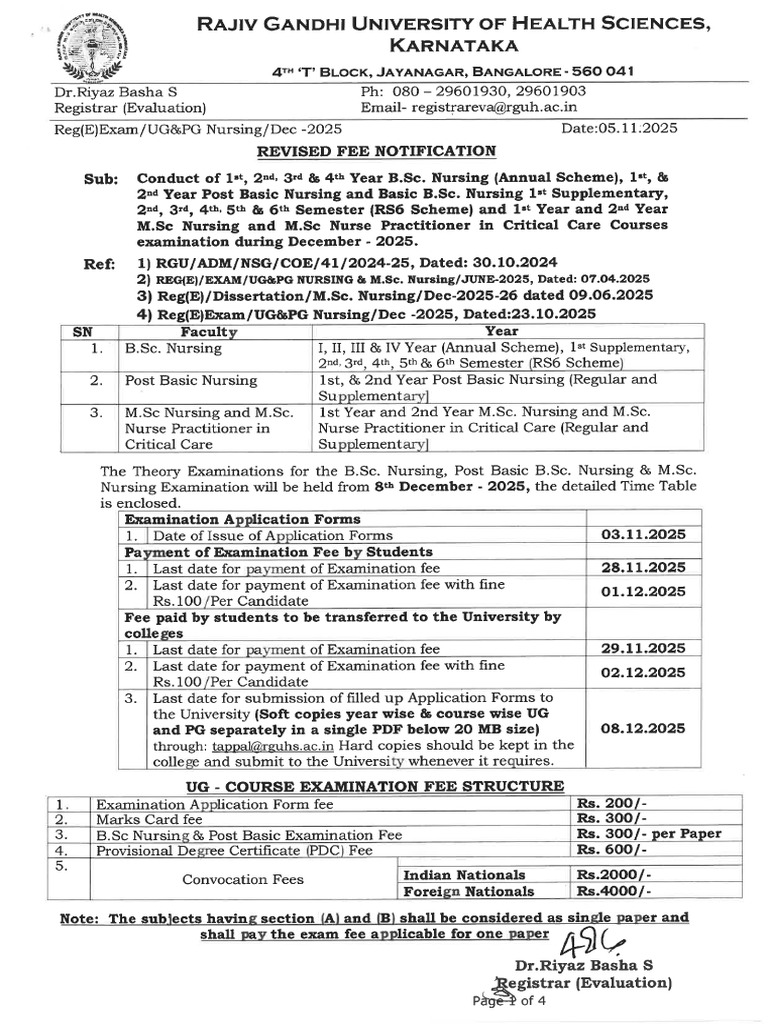Revised Notification Timetable For Nursing Dec-Jan 2025-26 Examination ...