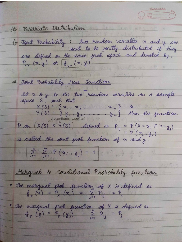 Class Notes (Bivariate Distribution) | PDF