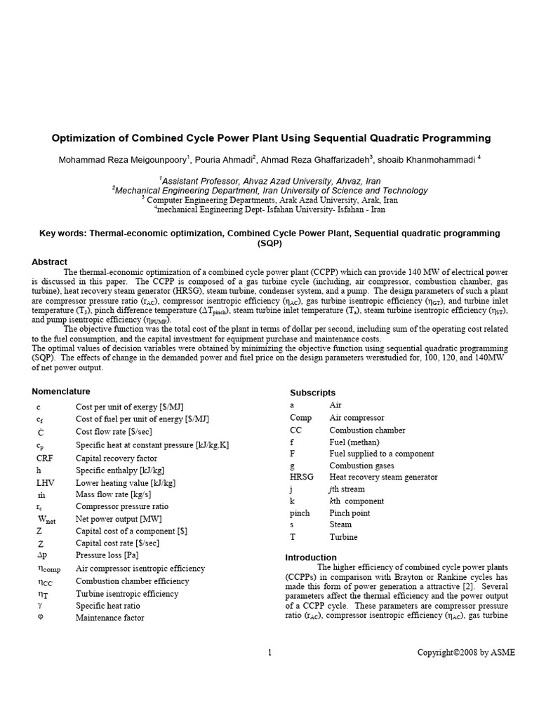 2008 - Optimization of Combined Cycle Power Plant Using Sequential ...