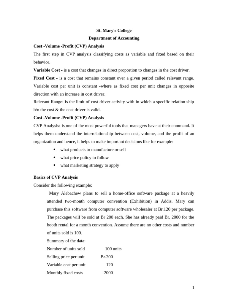 Hid - Cost Volume Profit (CVP) Analysis-Final Note | PDF | Management ...