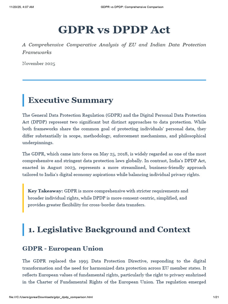 GDPR vs DPDP Act: Key Differences Explained | PDF | Regulatory ...