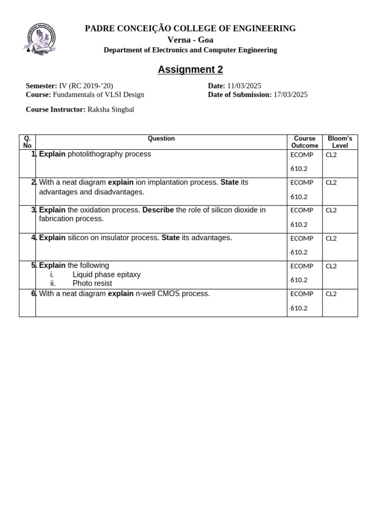 VLSI Design Assignment - ECE Verna | PDF
