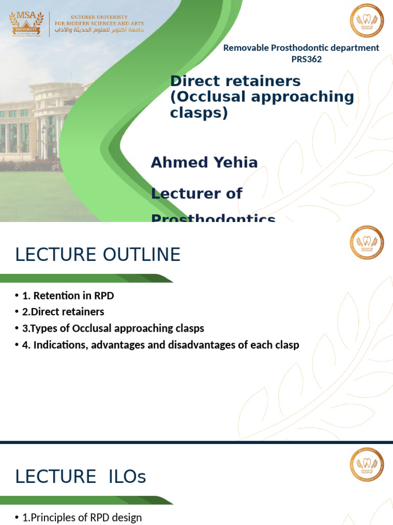 Types of Direct Retainers in RPD Design | PDF | Tooth | Mouth