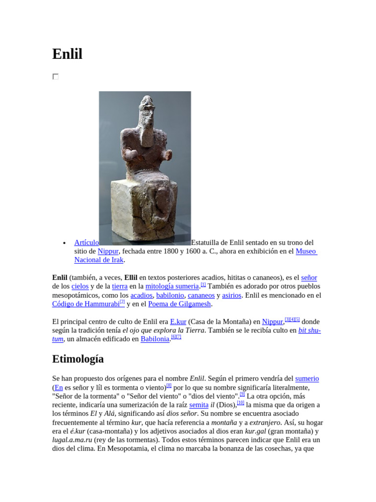 Enlil: Dios Sumerio del Clima y Tormentas | PDF | Deidades | Mitología ...