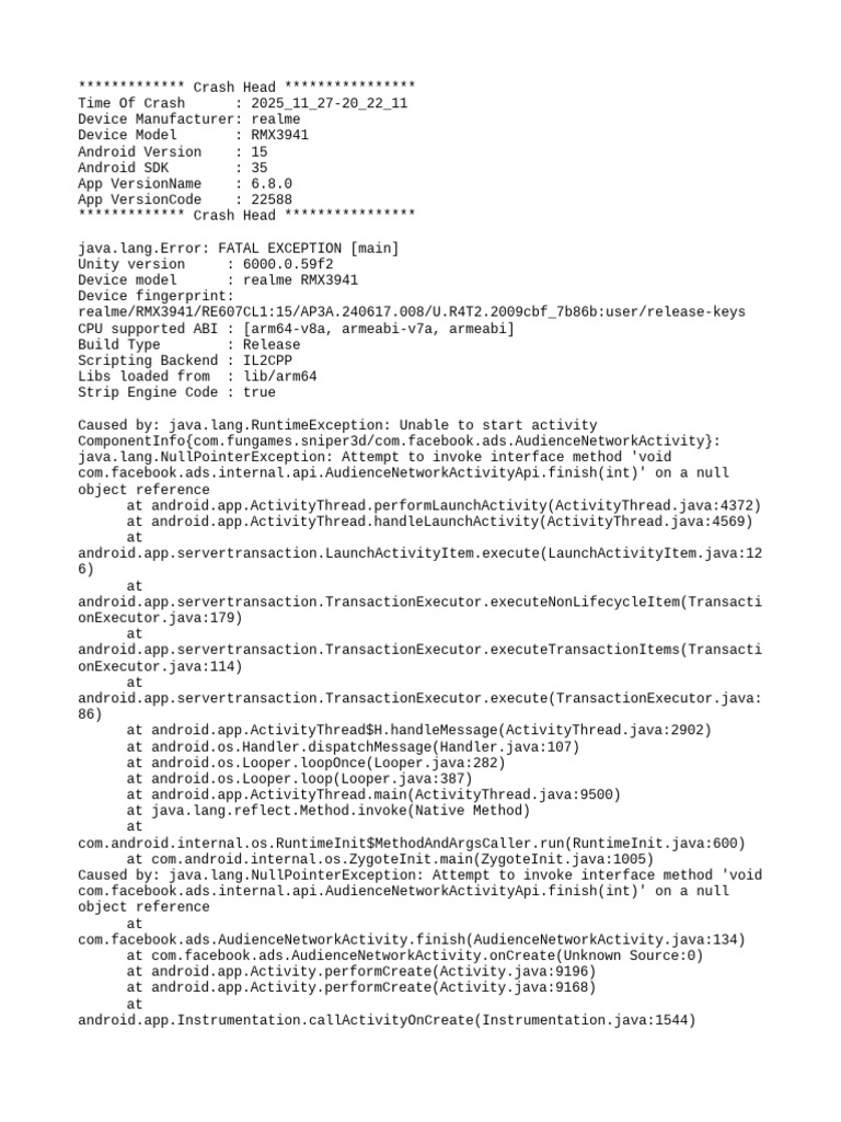 Realme RMX3941 Crash Report Analysis | PDF | Java (Programming Language ...