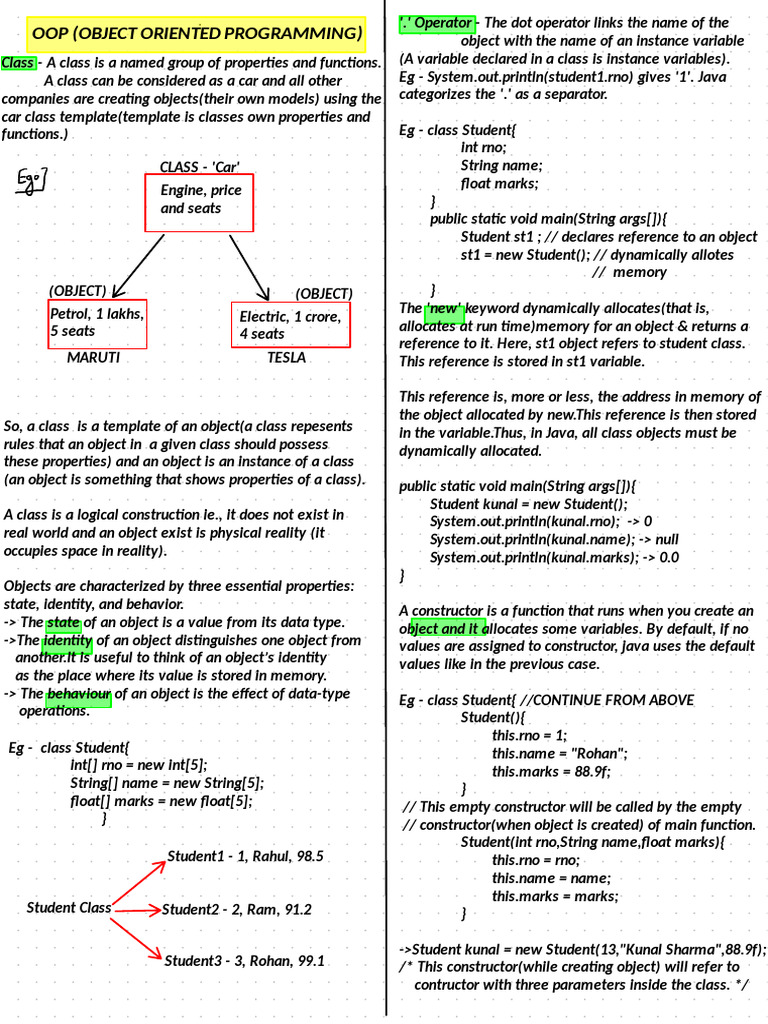 OOPs Notes | PDF | Class (Computer Programming) | Constructor (Object ...