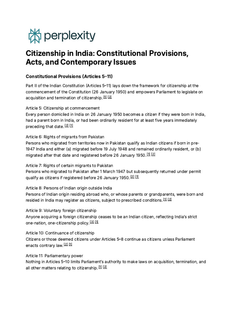 India Citizenship Framework Overview | PDF | Citizenship | Public Law