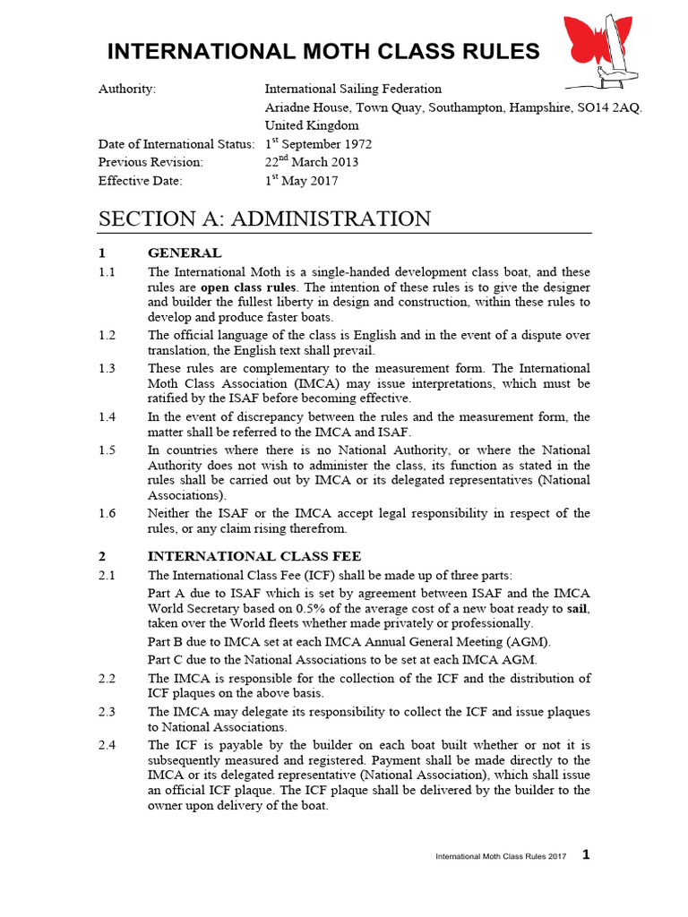 Moth Class Rules | PDF | Sail | Rudder