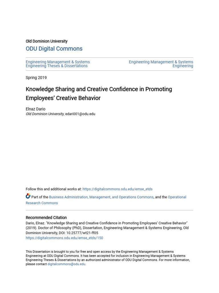 Knowledge Sharing and Creative Confidence in Promoting Employees | PDF ...