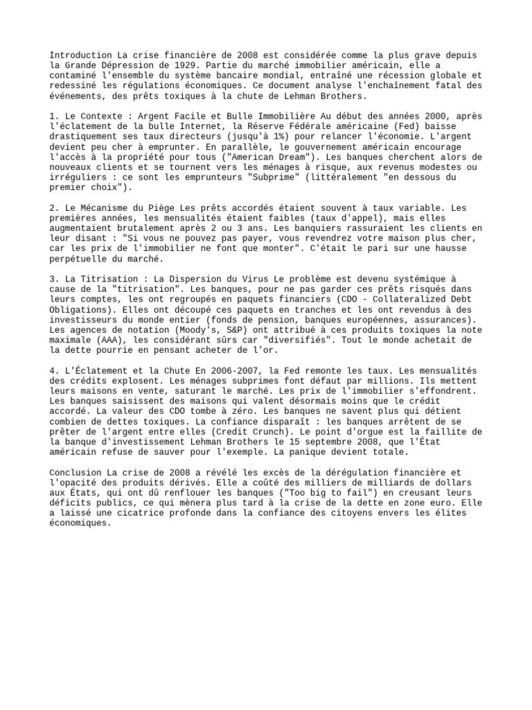 Analyse de la crise financière de 2008 | PDF | Subprime | Crise des ...
