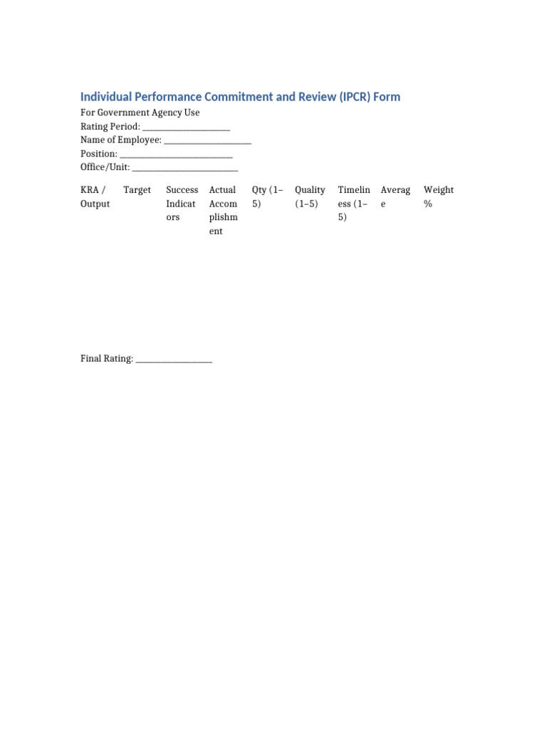 IPCR Form for Government Employees | PDF