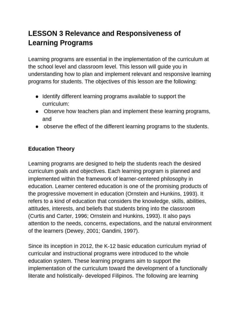 Relevant Learning Programs Overview | PDF