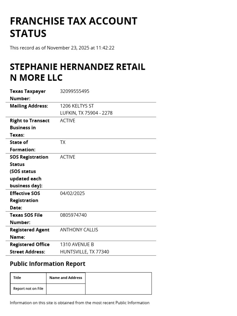 Franchise Tax Account Status | PDF