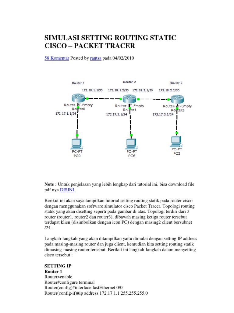 Static Routing Setup in Cisco Packet Tracer | PDF