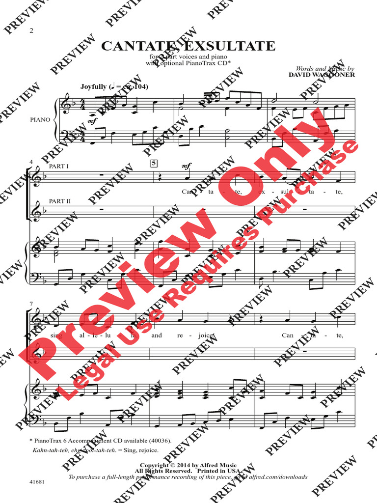 Cantate Exsultate for Voices & Piano | PDF