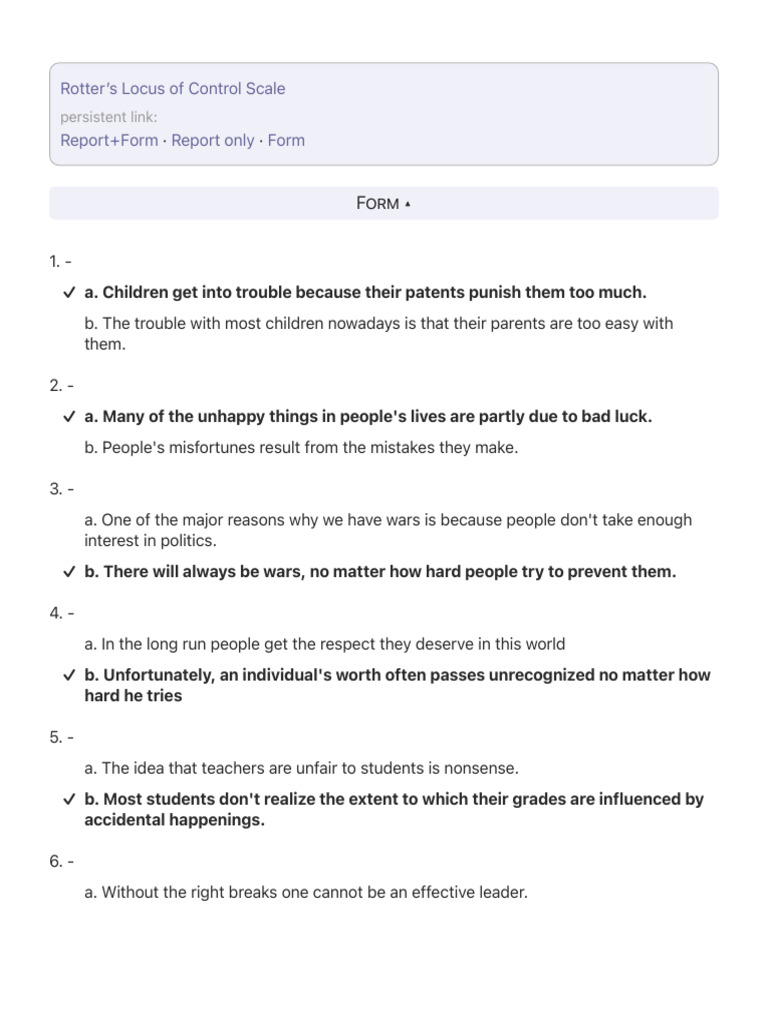 Rotter's Locus of Control Scale | PDF | Luck | Psychology