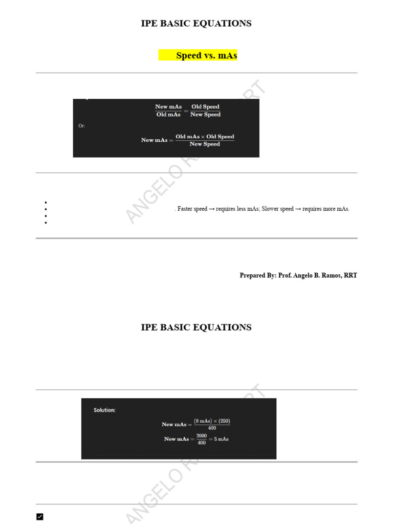 IPE Basic Equations for Radiography Techniques | PDF | Series And ...