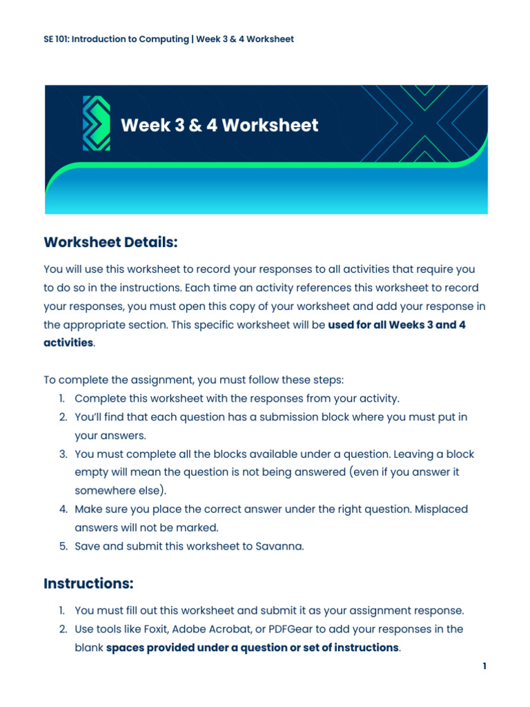 SE 101: Weeks 3 & 4 Worksheet Guide | PDF | Control Flow | Button ...