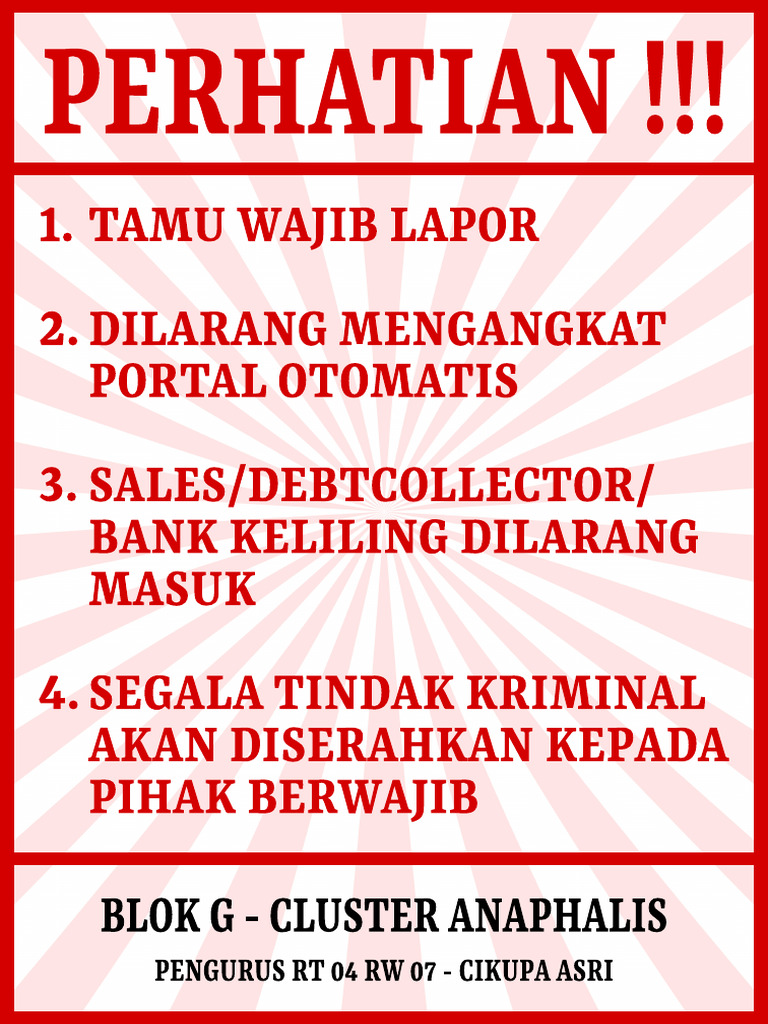 Spanduk Perhatian Blok G 80x120 | PDF