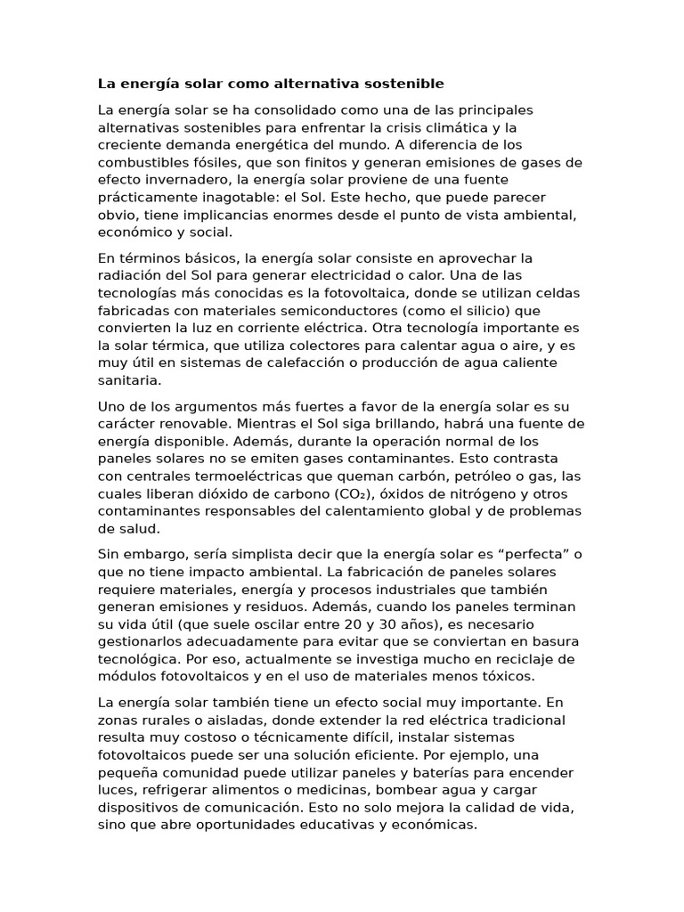 Energía Solar: Sostenibilidad y Retos | PDF | Energía solar | Energía ...