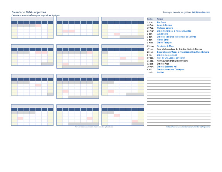 Calendario 2026 Argentina: Feriados y Festivos | PDF | Observancias