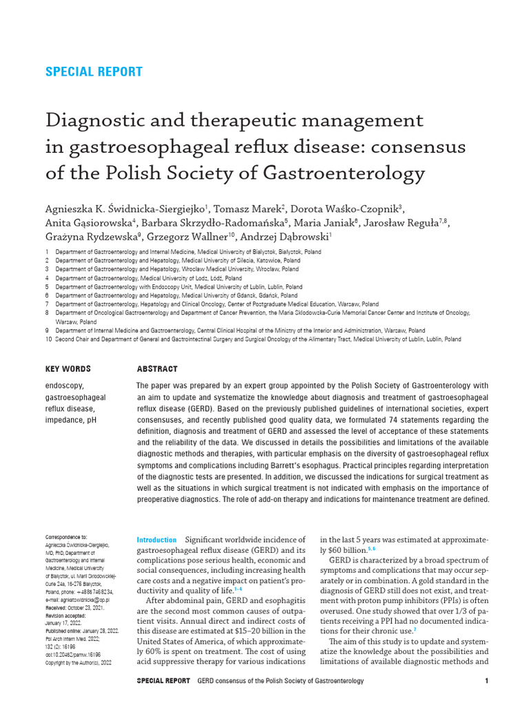 GERD Diagnosis and Treatment Consensus Report | PDF | Gastroesophageal ...