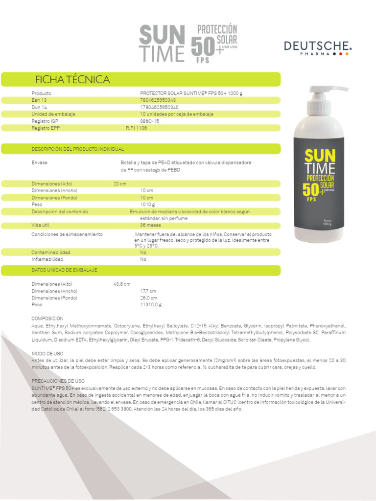 Protector Solar SUNTIME® FPS 50+ 1000g | PDF