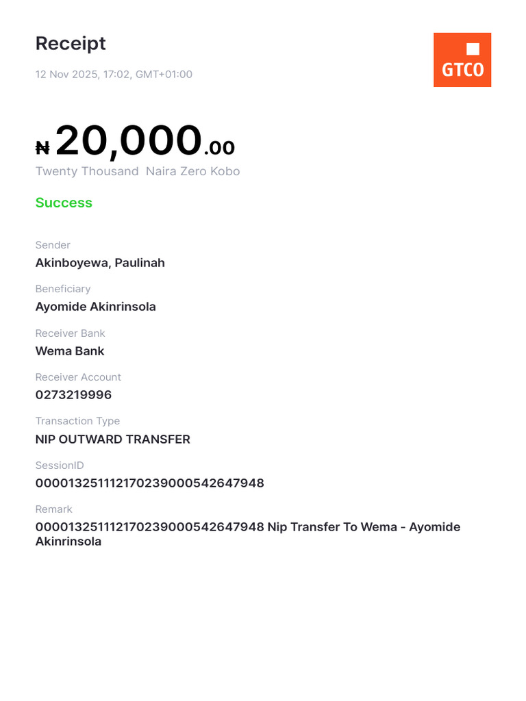 Successful NIP Transfer Receipt | PDF