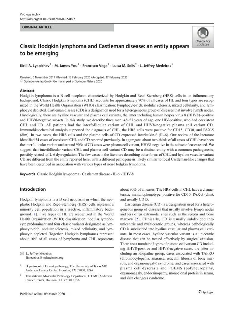 Classic Hodgkin Lymphoma and Castleman Disease | PDF | Lymphoma ...