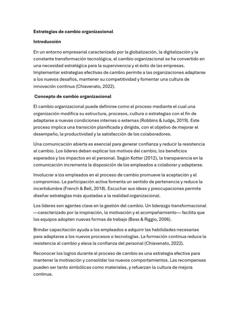 Estrategias para el Cambio Organizacional | PDF | Liderazgo | Gestión ...