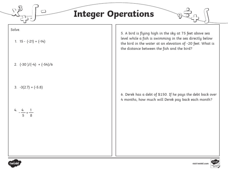 Integer Operations Activity Sheet | PDF
