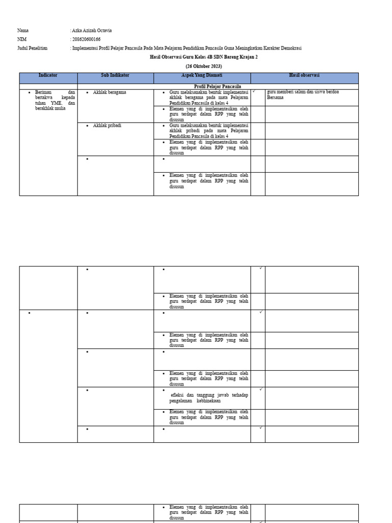 Instrumen Observasi | PDF