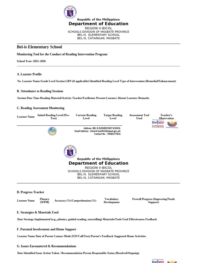 Reading Intervention Program Tracker | PDF | Psycholinguistics ...