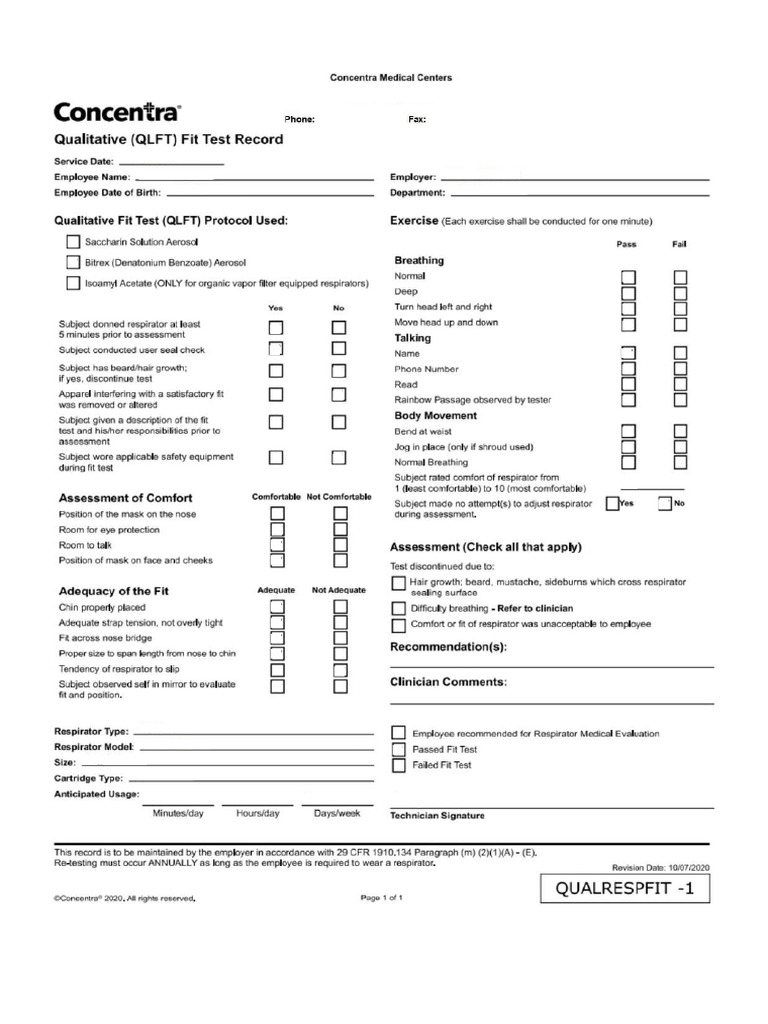 Respirator Fit Test Blank | PDF