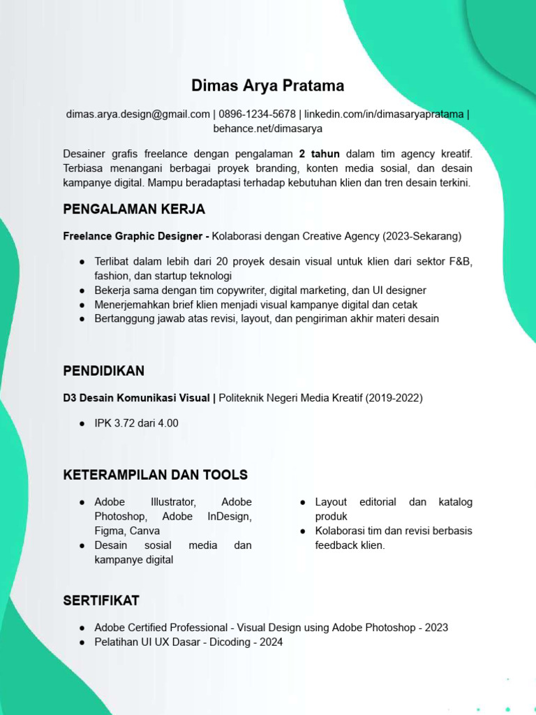 Contoh CV Desain Grafis B5ffa141d1 | PDF