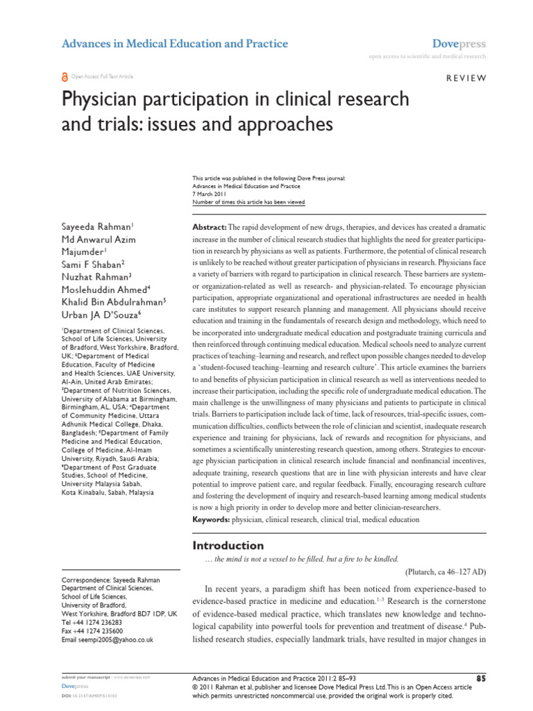 AMEP 14103 Physician Participation in Clinical Research and Trials Iss ...