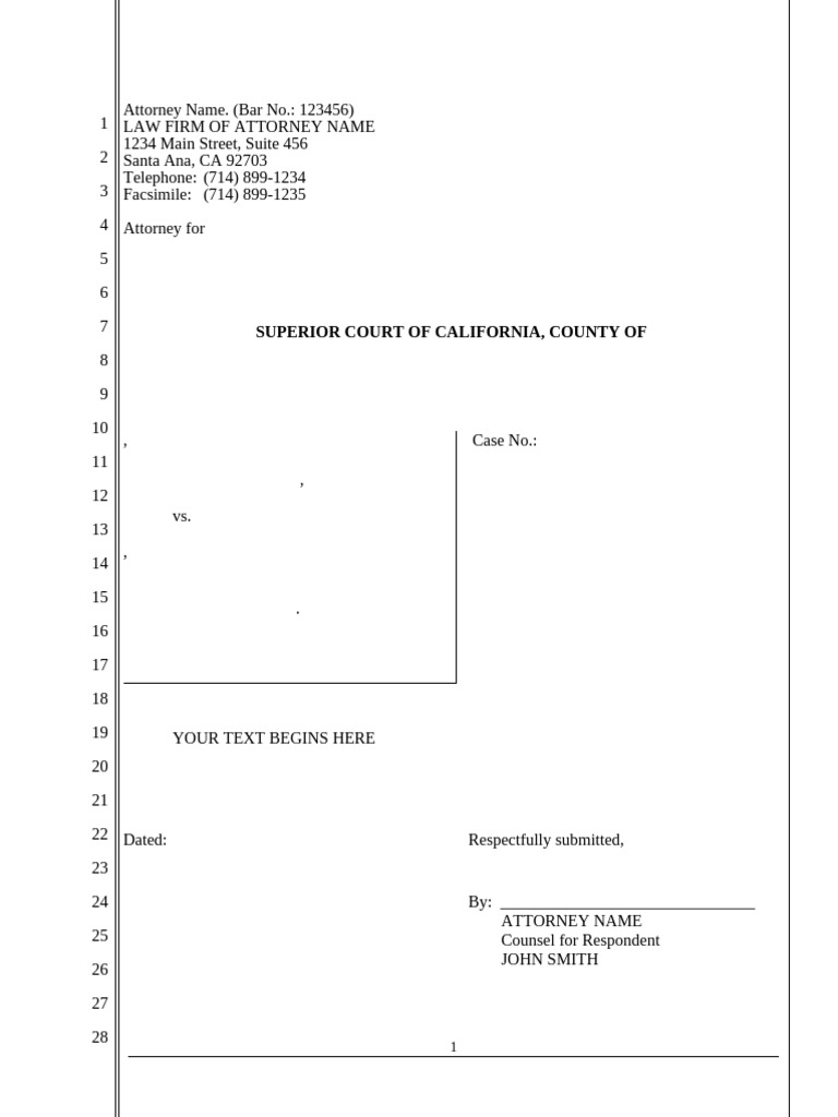 California Manuscript Pleading 1 28 Lines Template Fillable | PDF ...