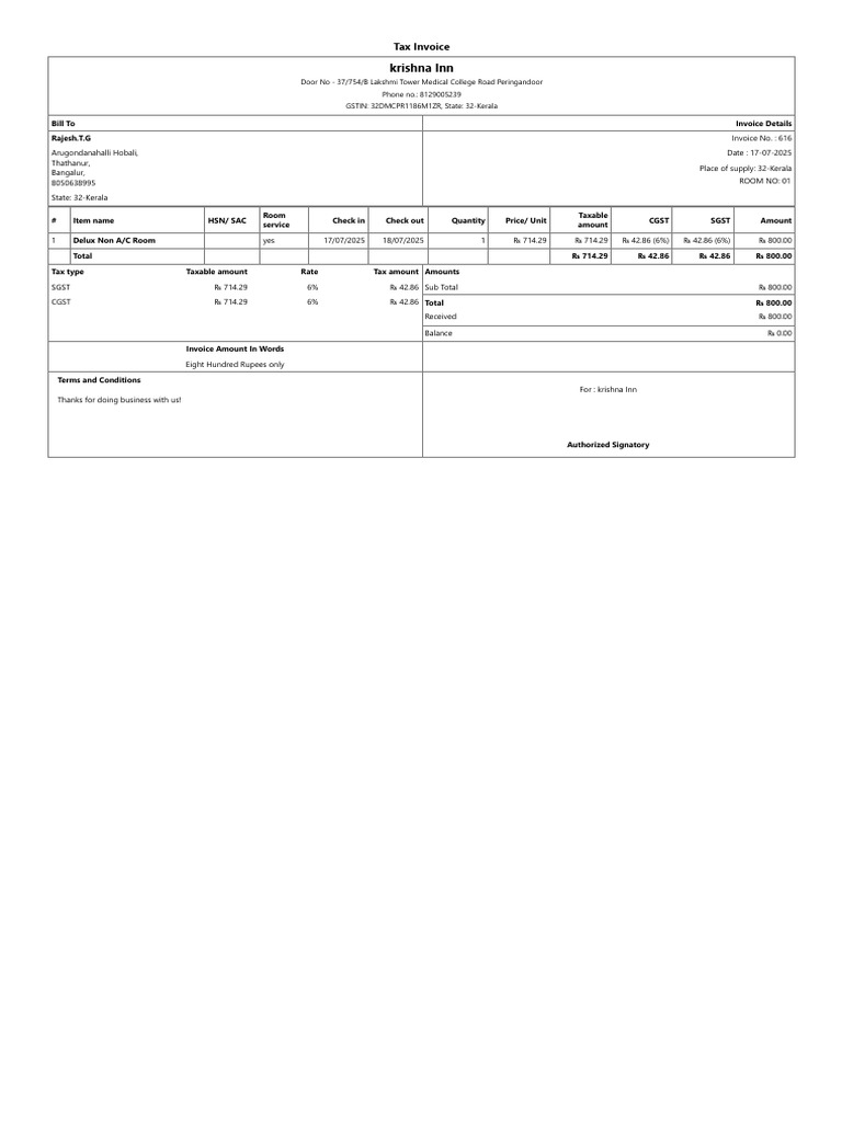 Tax Invoice - 616 - 17 - 07 - 25 | PDF | Rupee | Taxes