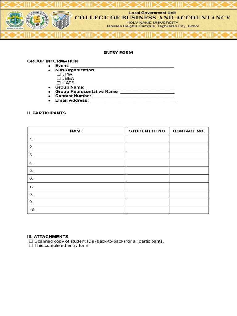 Event Group Entry Form Template | PDF