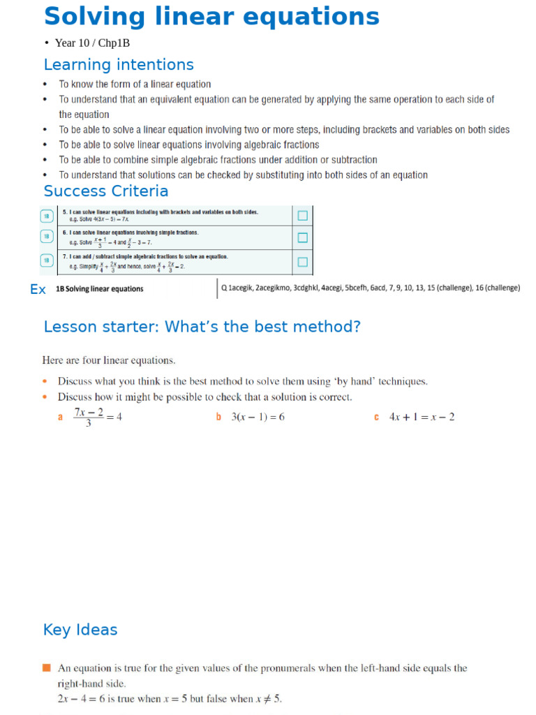 CHP 1B - Solving Linear Equations | PDF