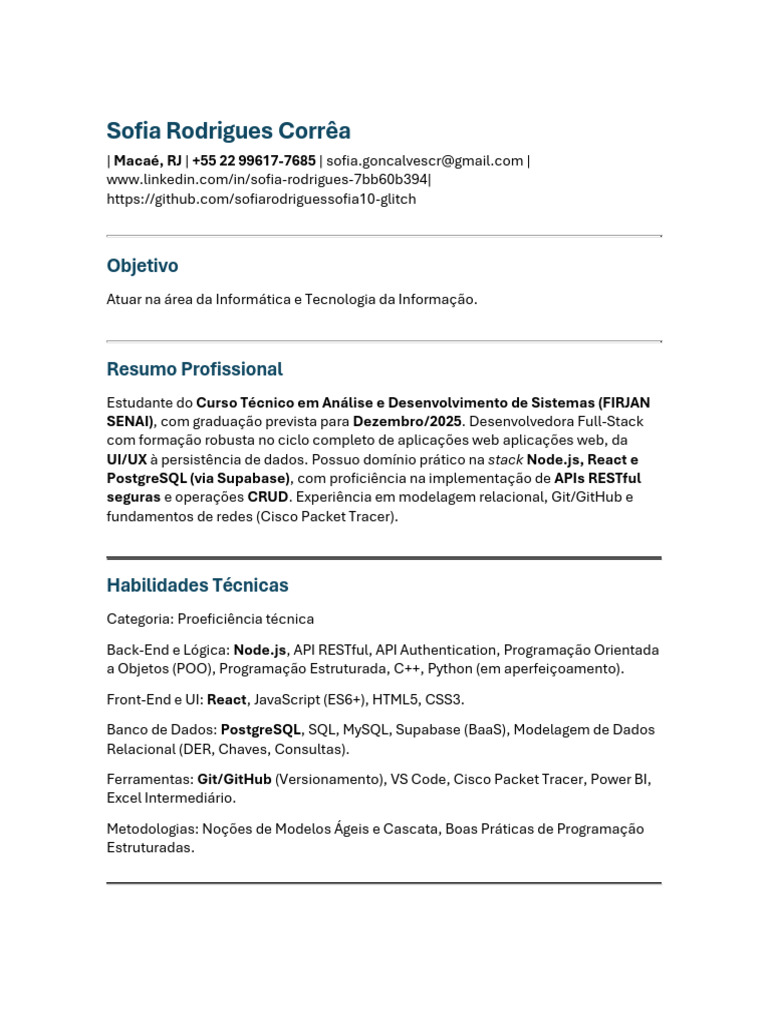 Desenvolvedora Full-Stack em TI | PDF | Script Java | Postgre SQL