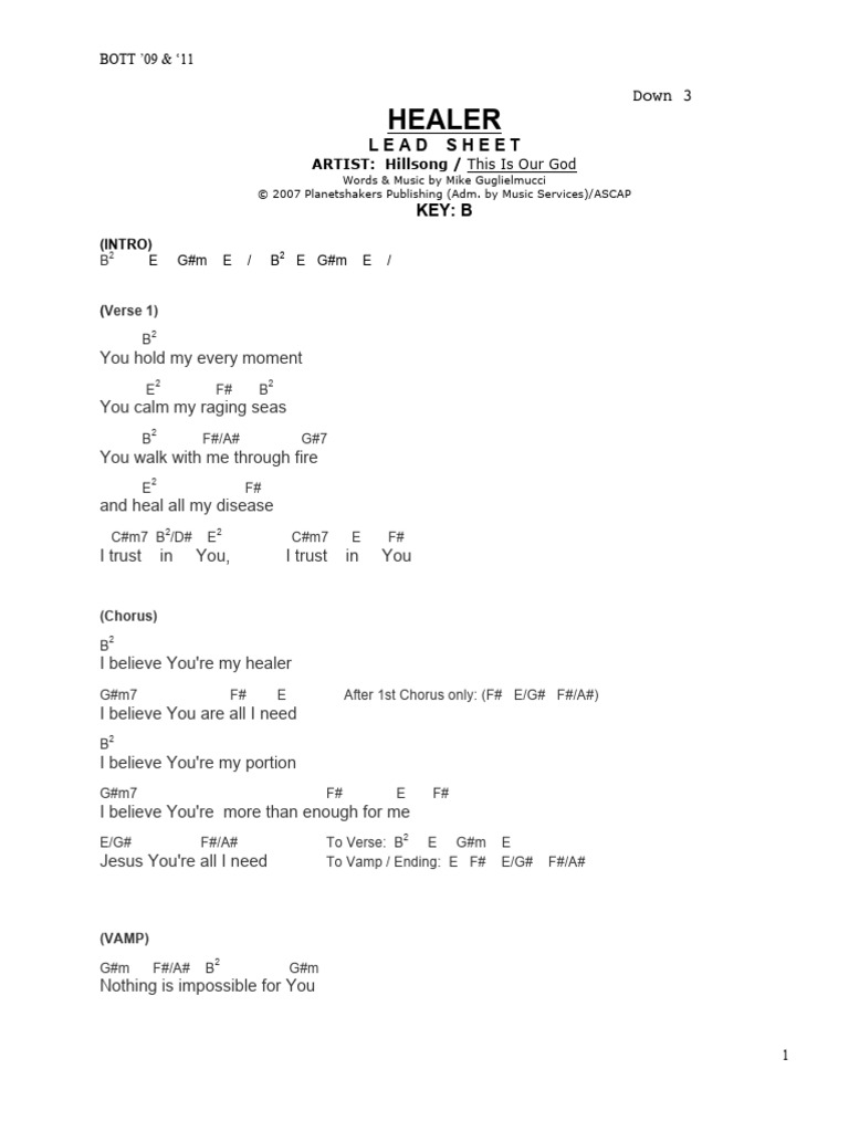 HEALER Leadsheet - Bott '09 & '11 | PDF | Faith Healing | New Testament ...