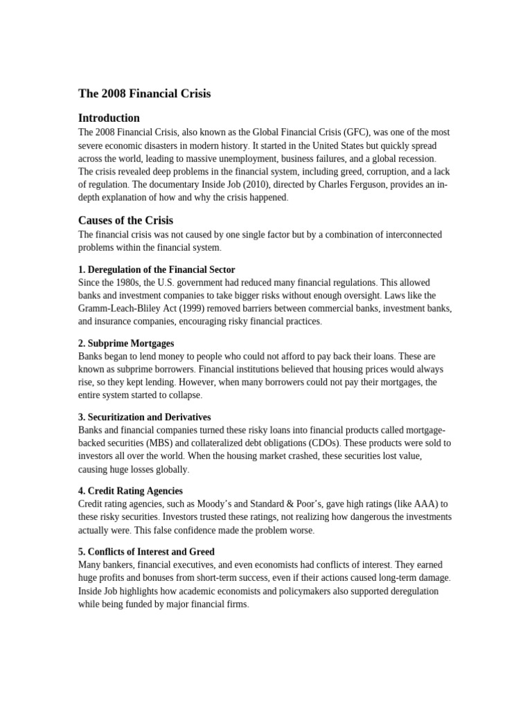 Understanding the 2008 Financial Crisis | PDF | Mortgages | Credit ...