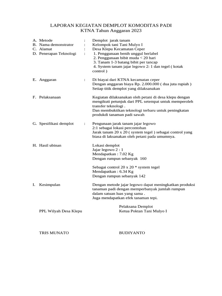 Laporan Demplot 2023 | PDF
