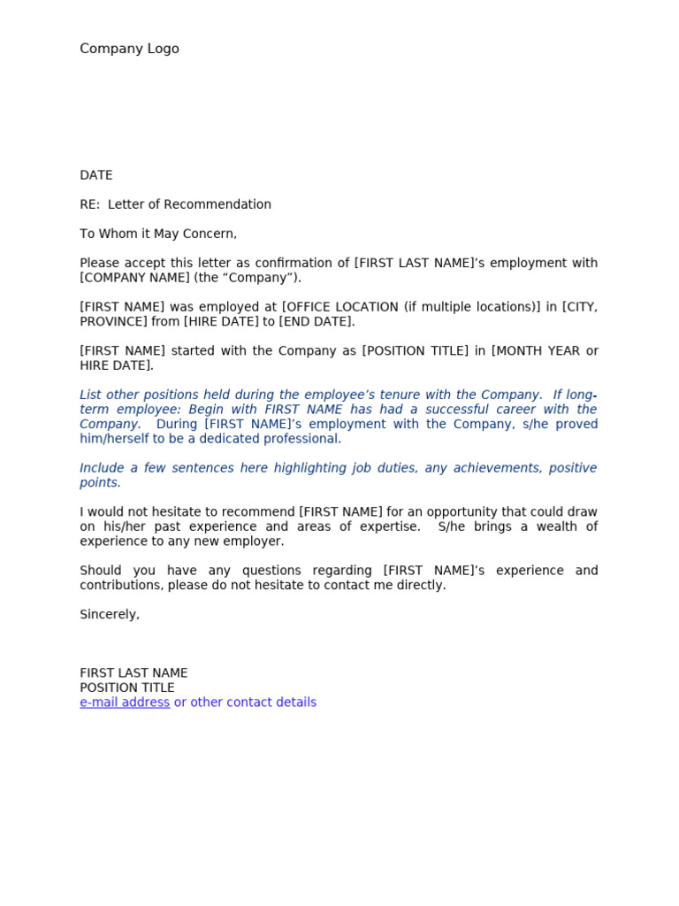 Letter of Recommendation Template | PDF