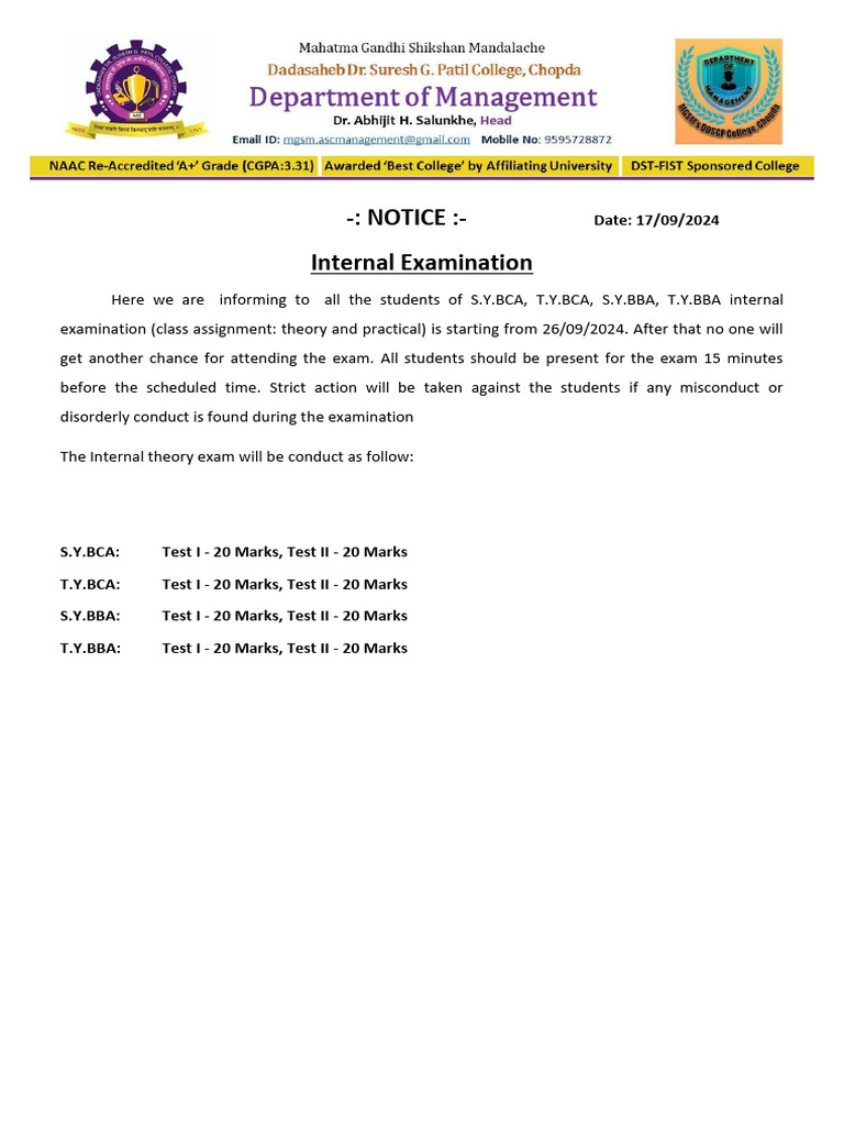 Internal Exam Schedule for BCA & BBA 2024 | PDF | Economies | Business