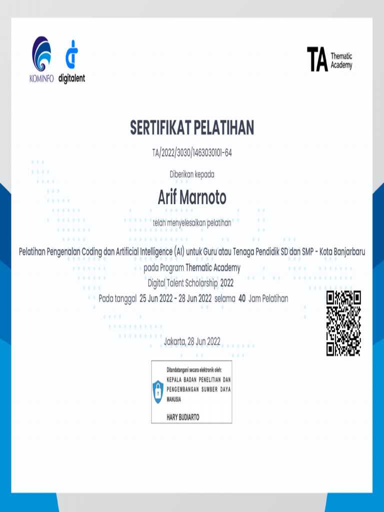 Sertifikat Arif TA Kominfo | PDF