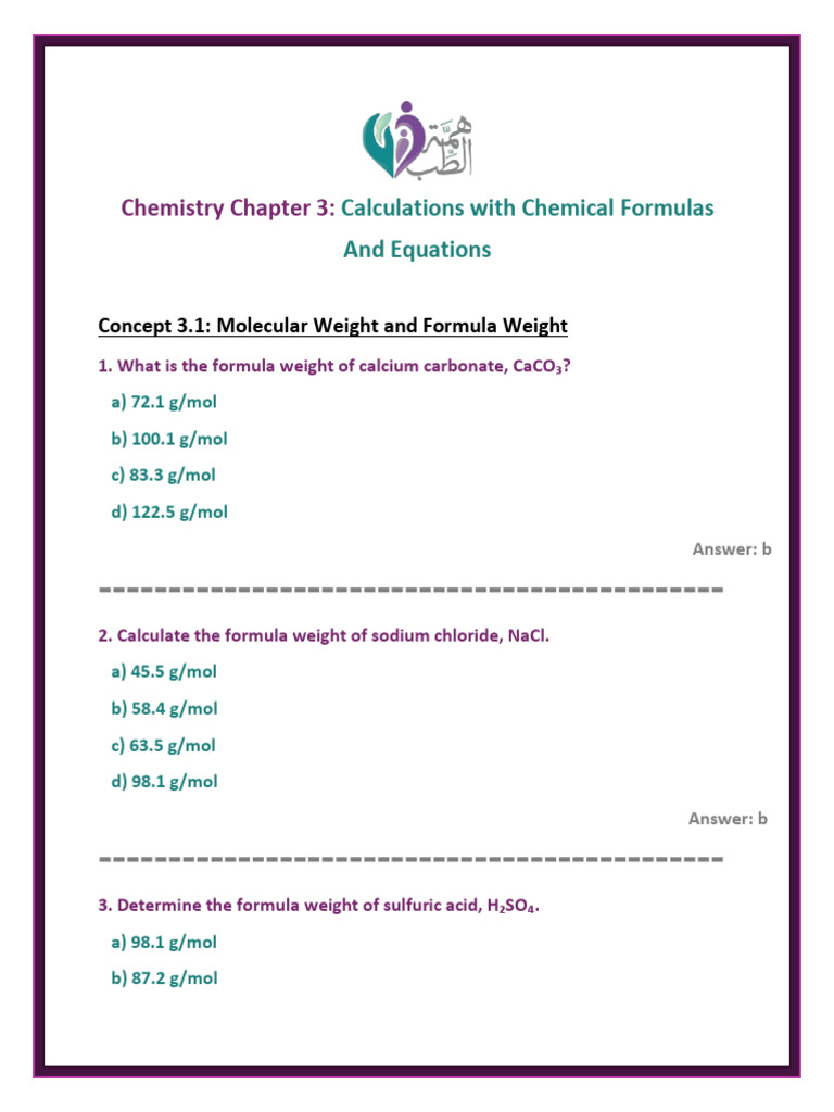 Chemical Calculations and Formulas Guide | PDF | Mole (Unit) | Molecules