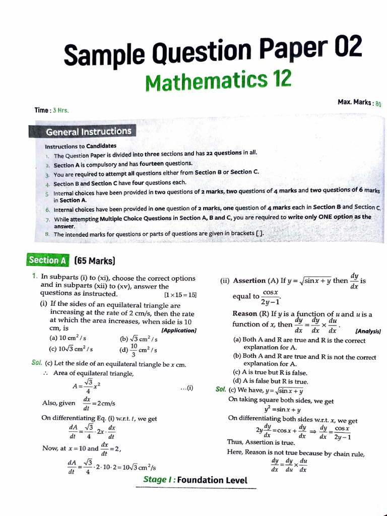 Sample Mathematics Question Paper 02 | PDF | Mathematical Concepts ...