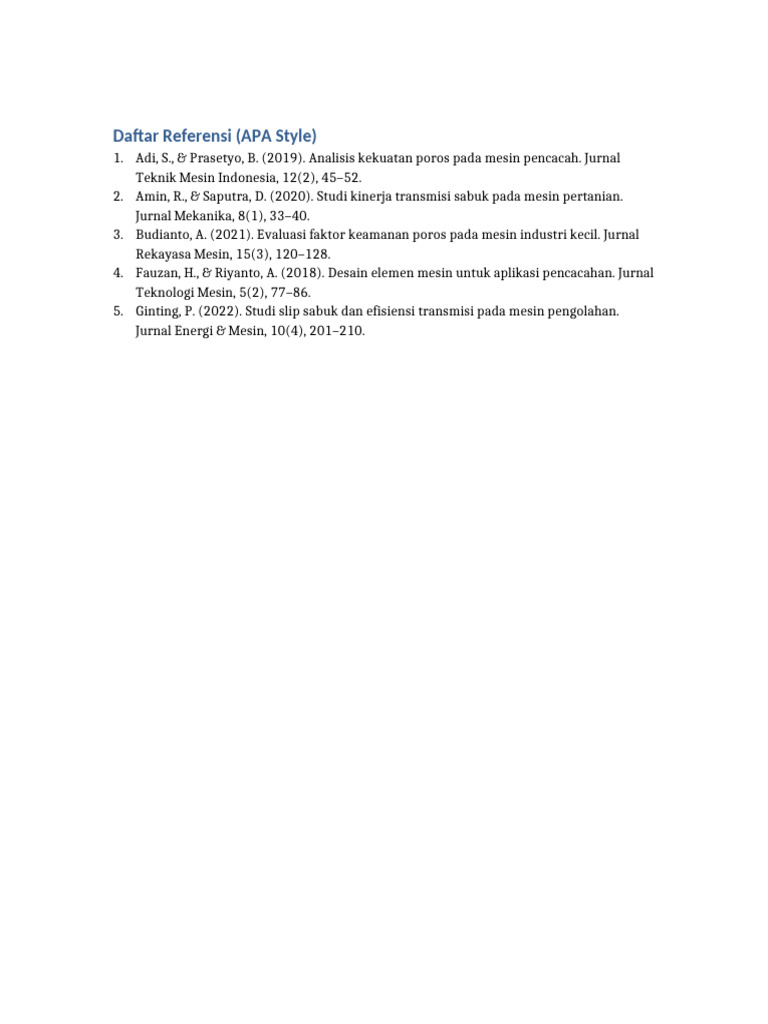Daftar Referensi Jurnal Teknik Mesin | PDF